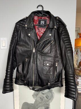 MASTER LEATHER MOTORCYCLE JACKET IN BLACK SIZE XL